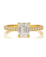 14K Yellow Gold Emerald Cut Lab Diamond Engagement Ring – 1.01ct D/VVS, Hidden Halo