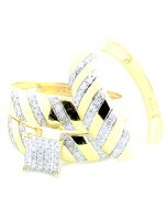 0.5ct His and Her Trio Wedding Rings Set 10K Yellow Gold 16mm Wide