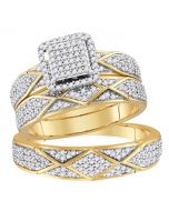 10K Gold His and Her Rings Trio Wedding Set 3/4ctw Natural Diamonds