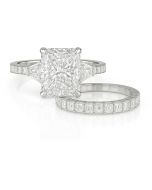 14KT IGI Certified White Gold 5.01 Rectangular Modified Ring with 3.73 Accent Stones- Duo Set