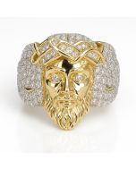 10K Yellow Gold Jesus Head Ring – 1.10 CTW | 14.10g | 18.79mm Head Width