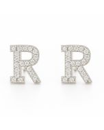 10KT White Gold “R” Initial Women’s Stud Earring – 0.29 CTW Natural Diamonds