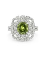 14K White Gold Cushion Cut Green Diamond Ring, 2.0CT Lab Grown Center Stone, 3CT Accent Diamonds, VS1-VS2 Clarity