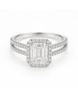 14K White Gold Emerald Cut Split Shank Halo Ring With 1.5CTW Natural Diamonds - 5.0GW - SI1-SI2 Clarity - G-H Color