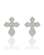 10KT White Gold Cross Shape Women Studs with 0.45CT Natural Diamonds - 1.93g -  15.04mm L and 11.27mm wide