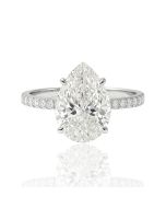 14K White Gold IGI Certified Pear-Shaped Lab-Grown Diamond Engagement Ring, 3.10 CT Center + 0.38 CT Accent Stones, Hidden Halo