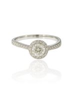 18K White Gold Diamond Halo Engagement Ring Round Cut with 0.14 Natural Diamond