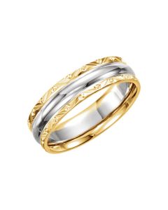 14kt White & Yellow 6mm Comfort-Fit Design Band Size 9