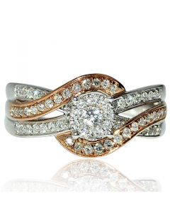 Wedding Ring Rose gold and White Gold 0.5ct 14K Cris Cross style 10mm wide