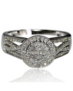 Diamond Engagement Wedding Ring Vintage inspired 10K White Gold Halo 0.53ct