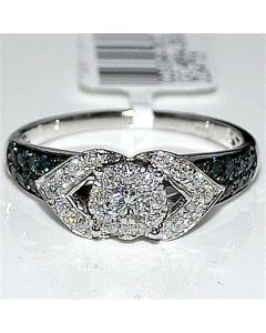 Blue and white diamond Engagement Ring 14K White Gold 0.63ct Round Solitaire center Unique