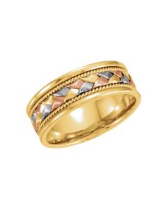 14kt Tri-Color 8mm Hand-Woven Comfort Fit Band Size 6