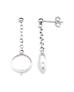 Sterling Silver 12-13mm Freshwater Cultured Coin Pearl Earrings