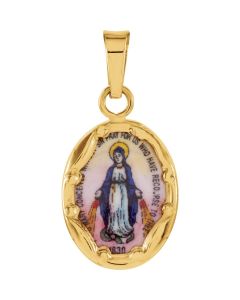 14kt Yellow 13x10mm Miraculous Hand-Painted Porcelain Medal