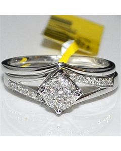 Wedding Set 0.25ct 10k White Gold Split shoulder engagement ring round solitaire with matching band
