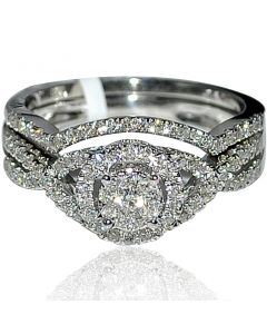Bridal Set Split shoulder Round Solitaire center Engagement ring and band 10K White Gold .5ct