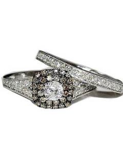 Cognac and White Diamond Bridal Wedding set .75ct 14K White Gold 2 piece