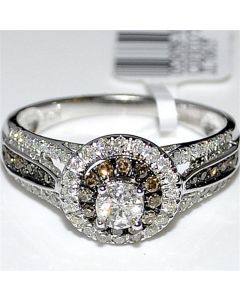 Cognac and White Diamond Wedding Engagement Ring .75ct 14K White Gold Round solitaire