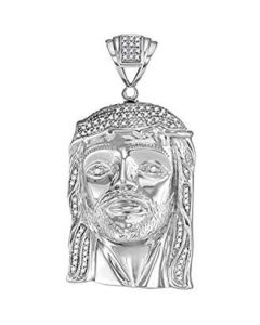 10kt White Gold Mens Diamond Jesus Christ Head Messiah Charm Pendant 3/8 Cttw 