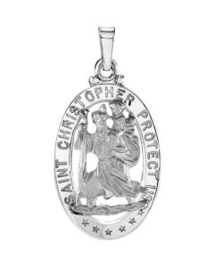 14kt White 21x15mm Oval St. Christopher Medal