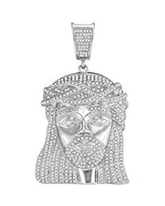 10kt White Gold Mens Diamond Jesus Christ Head Messiah Charm Pendant 1-7/8 Cttw 