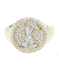 10K Gold Mens Fashion Ring Coin Ring 16mm Round Shaped with Cubic Zirconia Liberty Coin Ring 