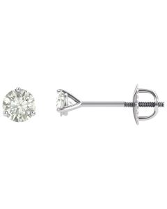 14kt White 4mm Round Created Moissanite 3-Prong Threaded Post Stud Earrings