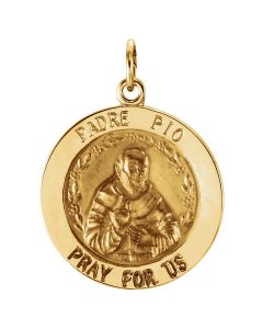 14kt Yellow 18.5mm Round St.Padre Pio Medal