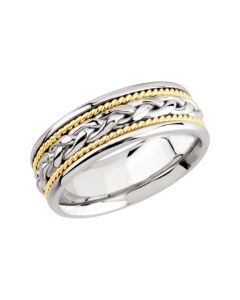 14kt White & Yellow 8mm Comfort-Fit Hand-Woven Band Size 9