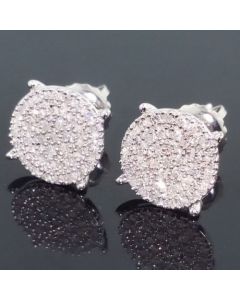 7mm Round Cluster Rela Diamond Stud Earrings 10K White Gold Screw Back 0.17ctw