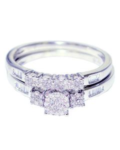 0.3ctw Bridal Wedding Rings Set 10K White Gold 2pc 7mm Wide