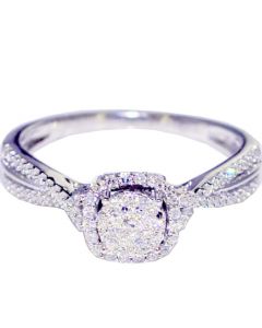 0.3ct Diamond Bridal Engagement Ring 7mm Wide 10K White Gold Halo