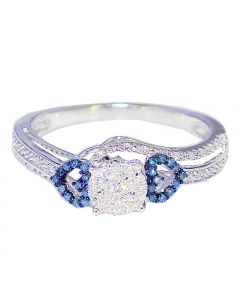 Blue Diamond And White Diamond Engagement Ring 0.25ct 10K White Gold With Hearts