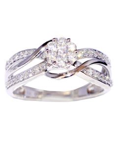 0.5ct Bridal Wedding Ring 10K White Gold 8mm Wide Swirl