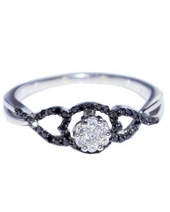 Black Diamond Ring 0.25ct 10K White Gold With White Diamonds Fashion Engagement