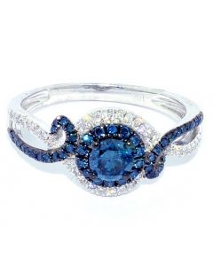 Blue Diamond Engagement Ring 10K White Gold 0.73ct 9.5mm Wide Swirl 