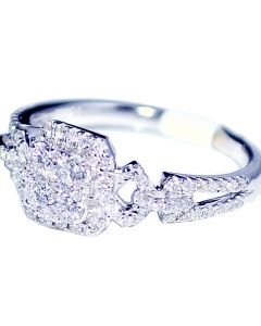 0.57ct Diamond Engagement Ring 14K White Gold Vintage Inspired 8mm Wide 