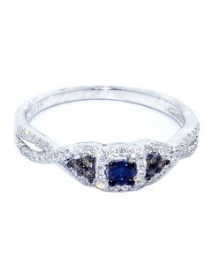 Blue Diamond Engagement Ring 14K White Gold Cognac White Side Diamonds
