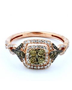 Rose Gold Cognac Diamond Wedding Ring 0.7ct 10mm Wide Vintage 