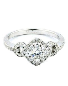 14K White Gold Wedding Ring 0.63ct Diamond 9.5mm Wide Vintage Inspired