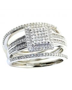 Princess Cut Style Wedding Ring Set 3pc 0.33ctw Pave Set Diamonds 10K White Gold