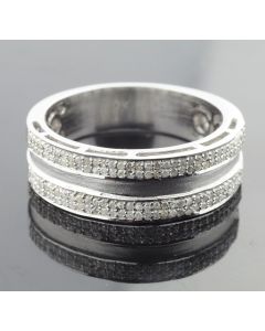 8mm Wide Wedding Band Ring Mens 10K White Gold 0.35ctw Pave Set Comfort Fit 
