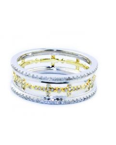 10K White And Yellow Gold Cross Band With Diamonds ring 0.25ctw 7mm Wide