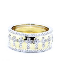0.33ctw Diamond Ring With Crosses 10K Gold 8.5mm Wide Band