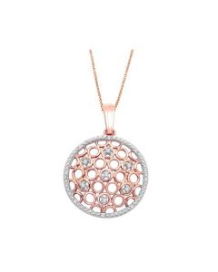 Diamond Pendant And Necklace Set 10K Rose Gold 0.12ct 18 Inch Necklace Honeycomb Collection