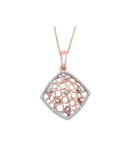 Rose Gold Pendant and Necklace Set 10K 0.1ct Diamond Honeycomb Collection