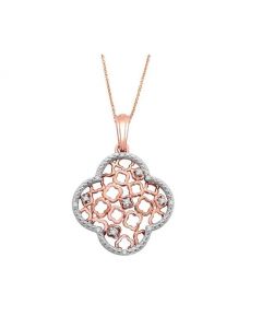 10K Rose Gold Diamond Pendant 18mm Wide With 18 inch Necklace 0.12ct Honeycomb Collection
