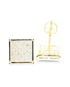 9mm Wide Stud Earrings 0.2ct Diamonds Screw back Gold Plated Silver Mens