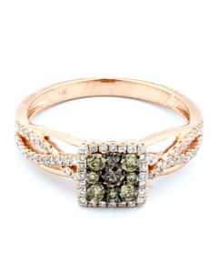 Cognac Diamond Engagement Ring 14K Rose Gold 0.54ct Woven Sides