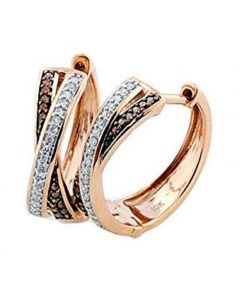 10K Rose Gold Criss Cross Earrings 0.2ct 17mm By 5mm Cognac White Diamonds